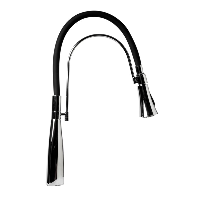 Pemberly Row Polished Chrome Kitchen Faucet with Black Rubber Stem