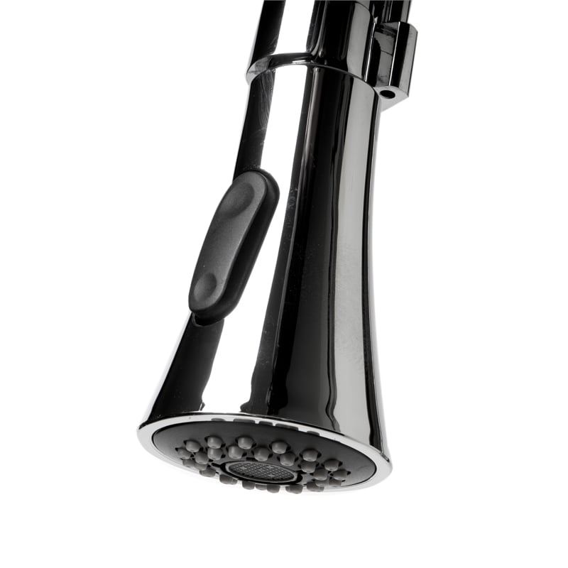 Pemberly Row Polished Chrome Kitchen Faucet with Black Rubber Stem