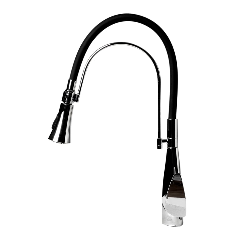 Pemberly Row Polished Chrome Kitchen Faucet with Black Rubber Stem