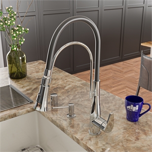 Pemberly Row Polished Chrome Kitchen Faucet with Black Rubber Stem