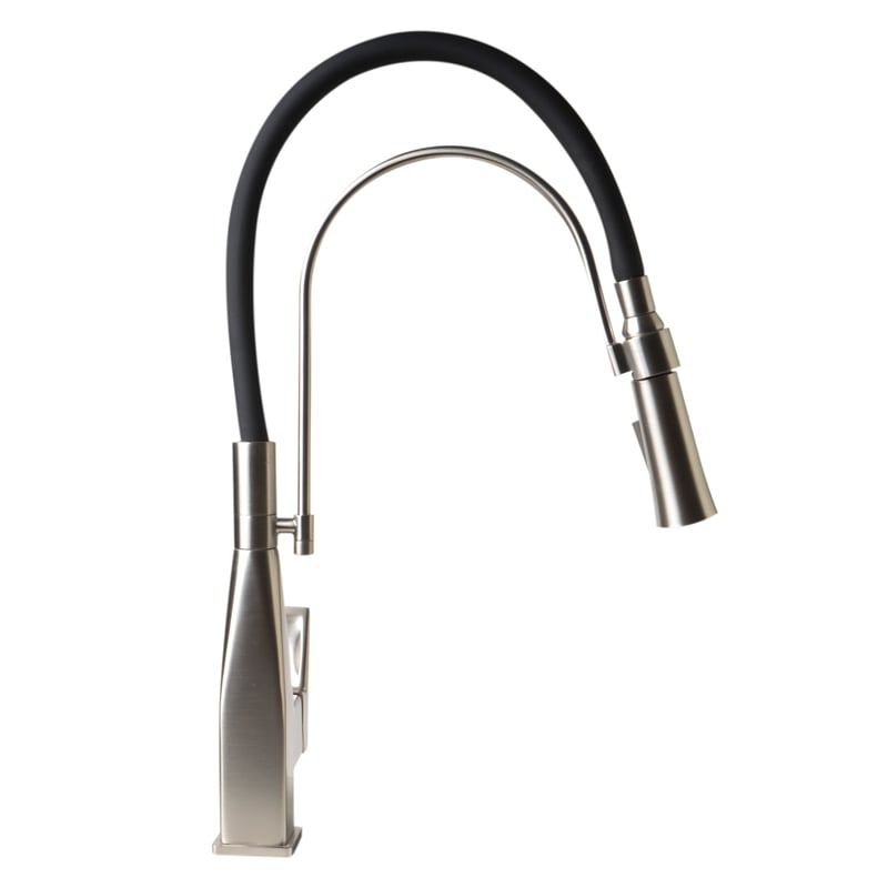 Pemberly Row Brushed Nickel Square Kitchen Faucet w Black Rubber Stem