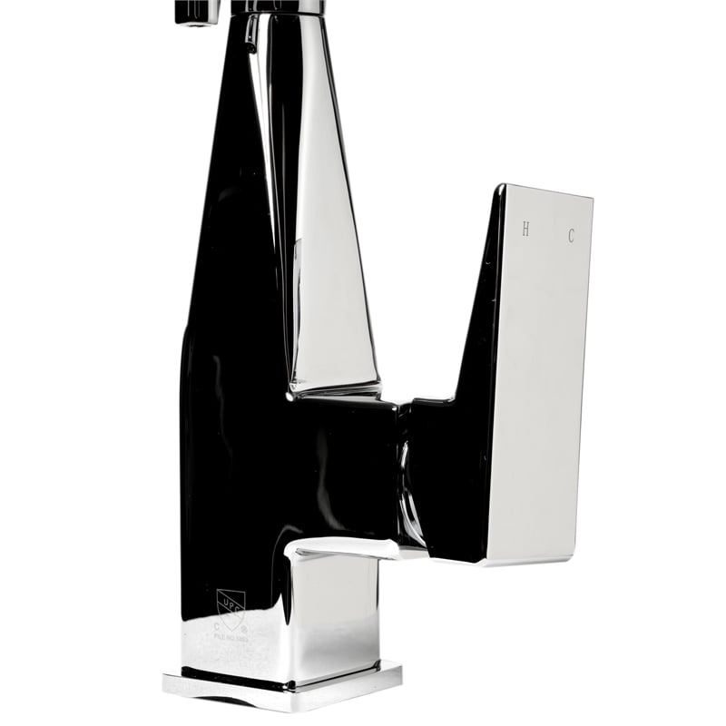 Pemberly Row Polished Chrome Square Kitchen Faucet w Black Rubber Stem