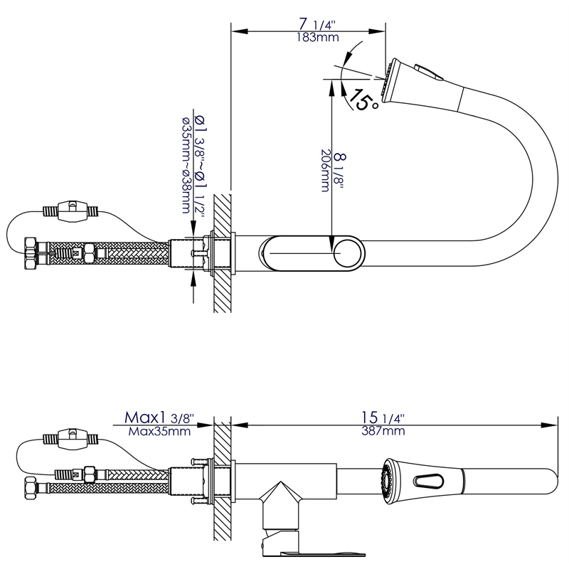 Pemberly Row Brushed Nickel Gooseneck Pull Down Kitchen Faucet