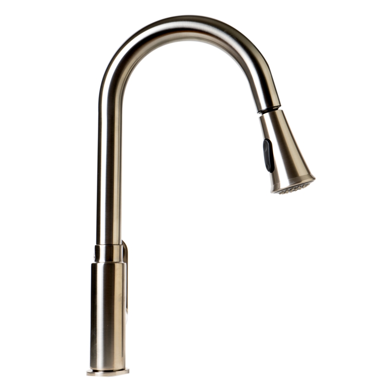 Pemberly Row Brushed Nickel Gooseneck Pull Down Kitchen Faucet