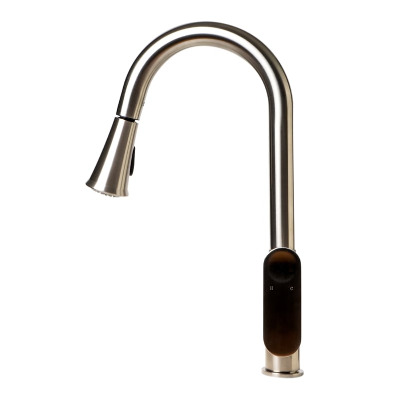 Pemberly Row Brushed Nickel Gooseneck Pull Down Kitchen Faucet