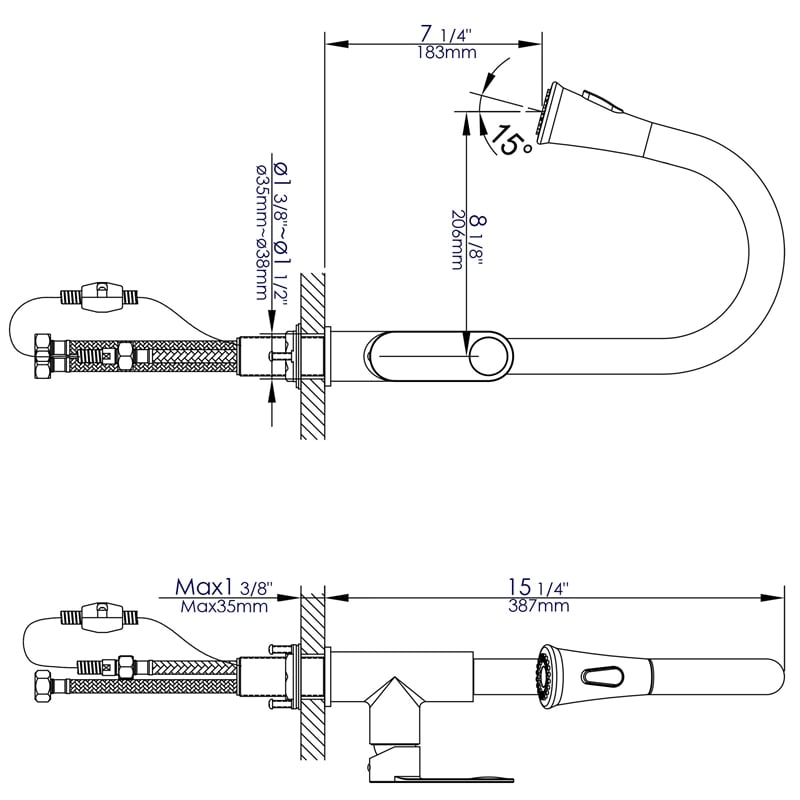 Pemberly Row Polished Chrome Gooseneck Pull Down Kitchen Faucet
