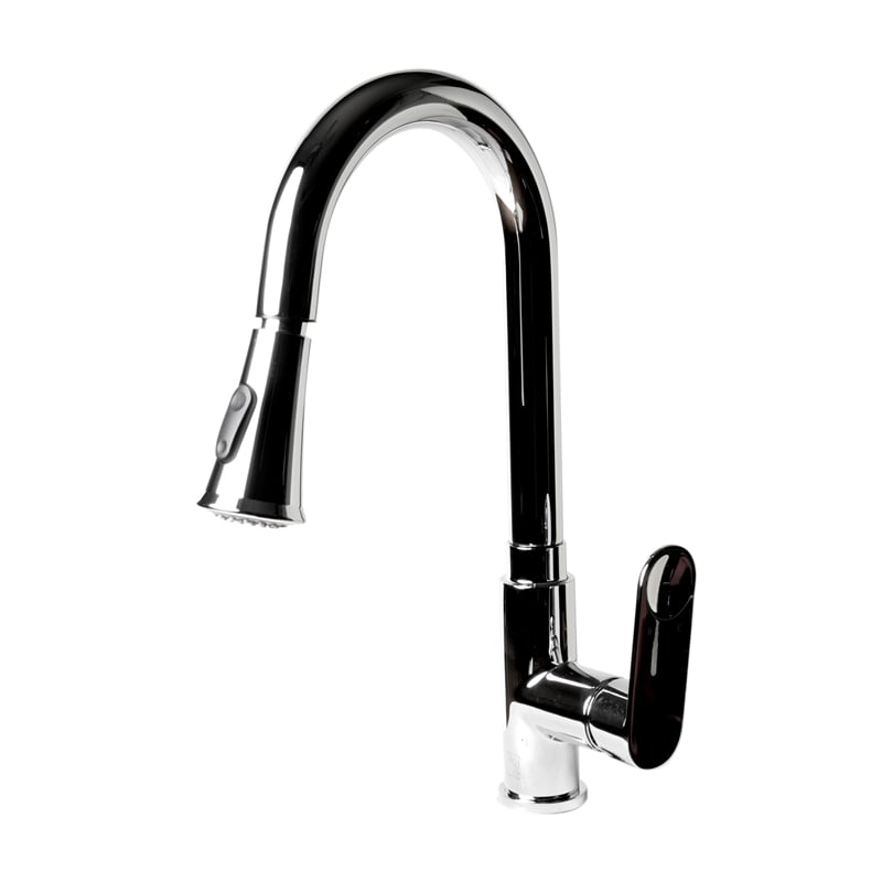 Pemberly Row Polished Chrome Gooseneck Pull Down Kitchen Faucet