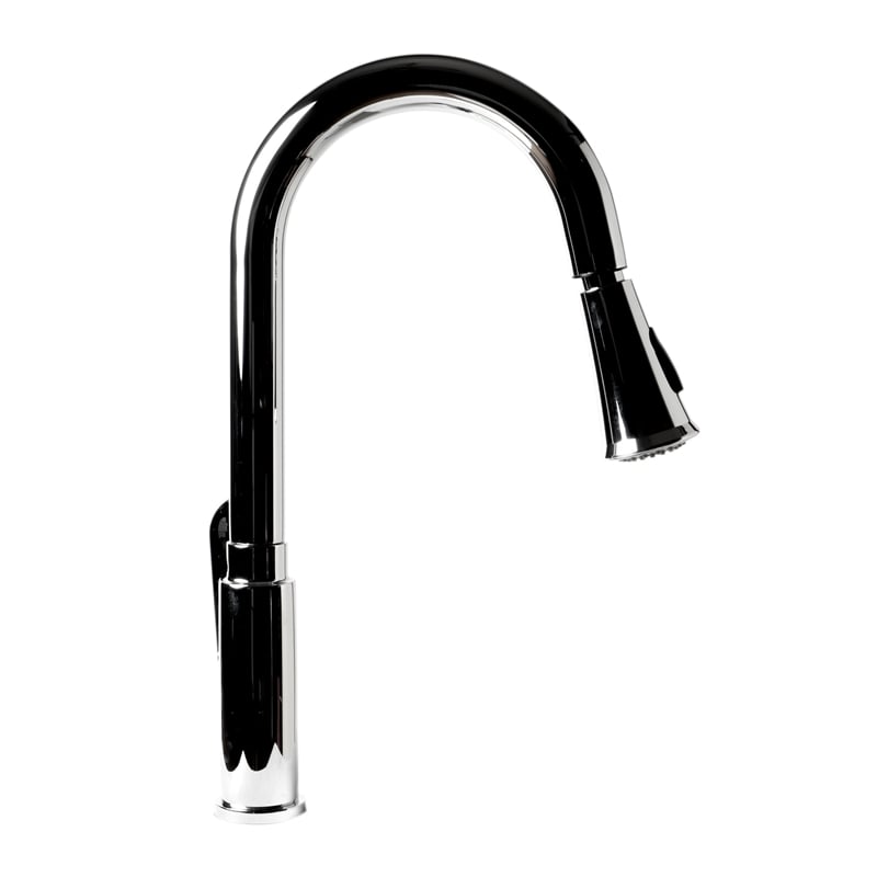 Pemberly Row Polished Chrome Gooseneck Pull Down Kitchen Faucet