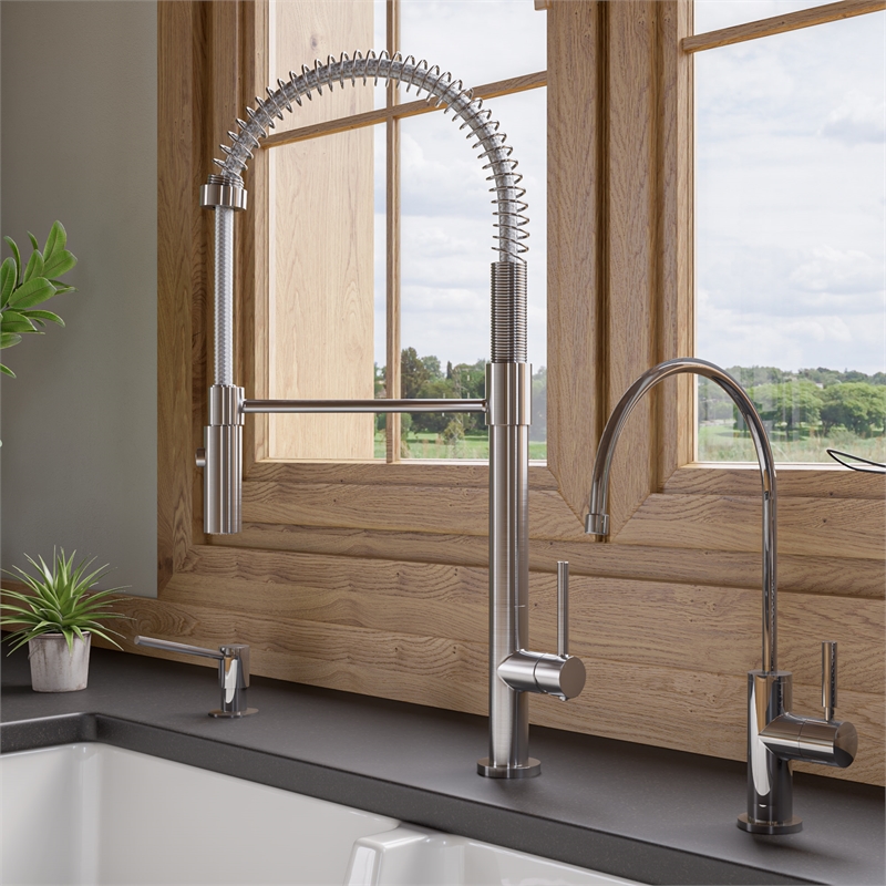 Pemberly Row Brushed Nickel Commercial Spring Kitchen Faucet