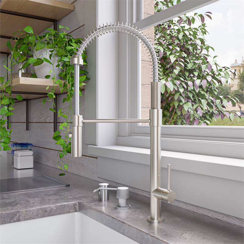 Pemberly Row Brushed Nickel Commercial Spring Kitchen Faucet