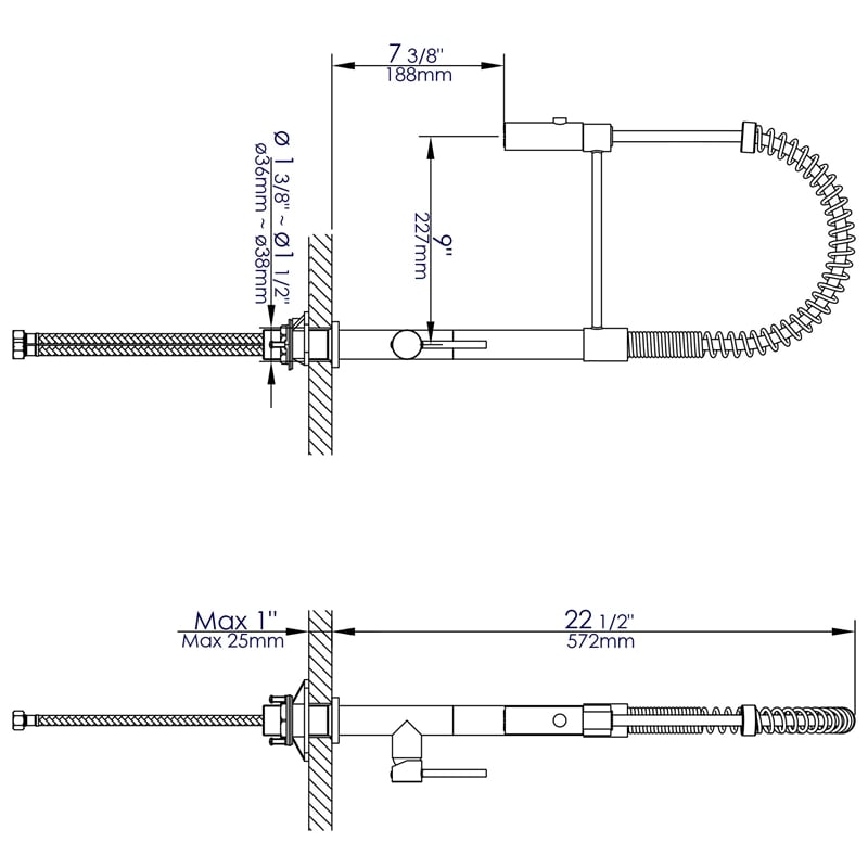 Pemberly Row Polished Chrome Commercial Spring Kitchen Faucet