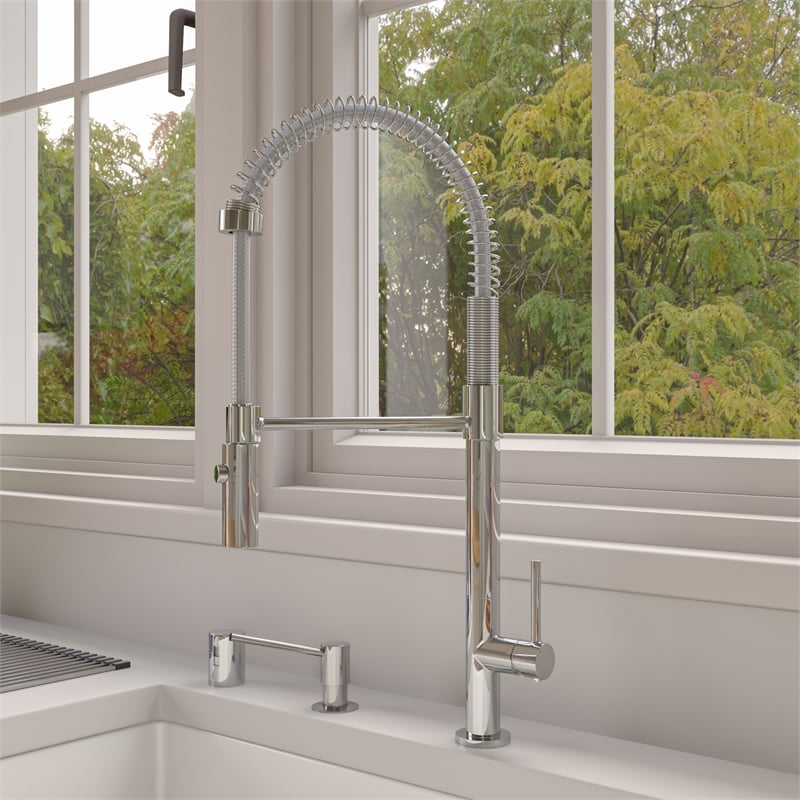 Pemberly Row Polished Chrome Commercial Spring Kitchen Faucet