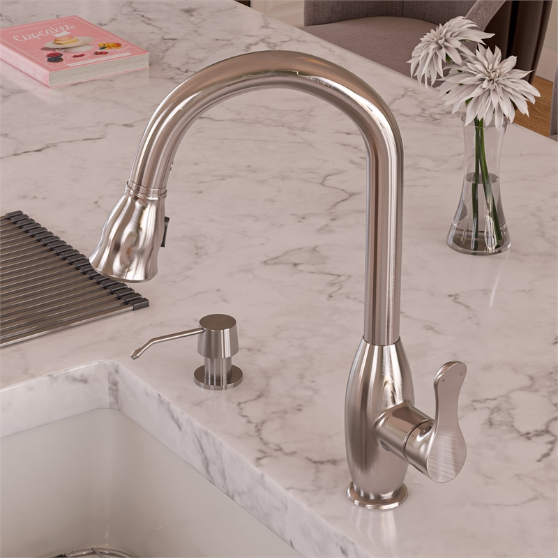 Pemberly Row Brushed Nickel Traditional Gooseneck Pull Down Kitchen Faucet