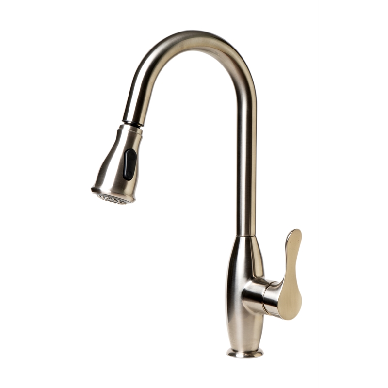 Pemberly Row Brushed Nickel Traditional Gooseneck Pull Down Kitchen Faucet