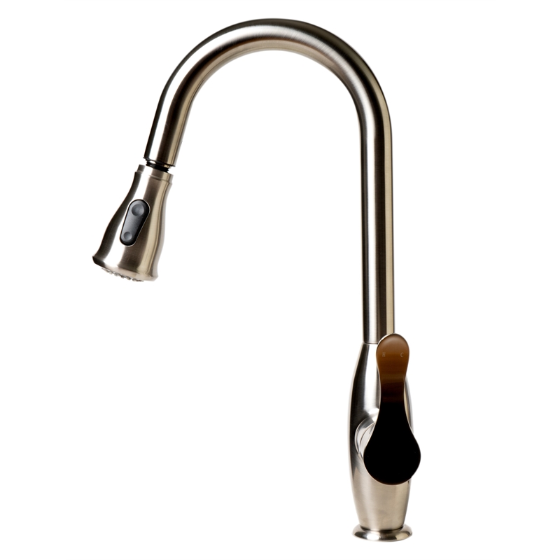 Pemberly Row Brushed Nickel Traditional Gooseneck Pull Down Kitchen Faucet