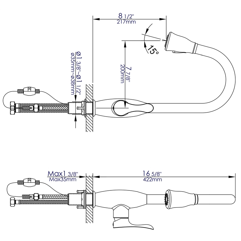 Pemberly Row Brushed Nickel Traditional Gooseneck Pull Down Kitchen Faucet