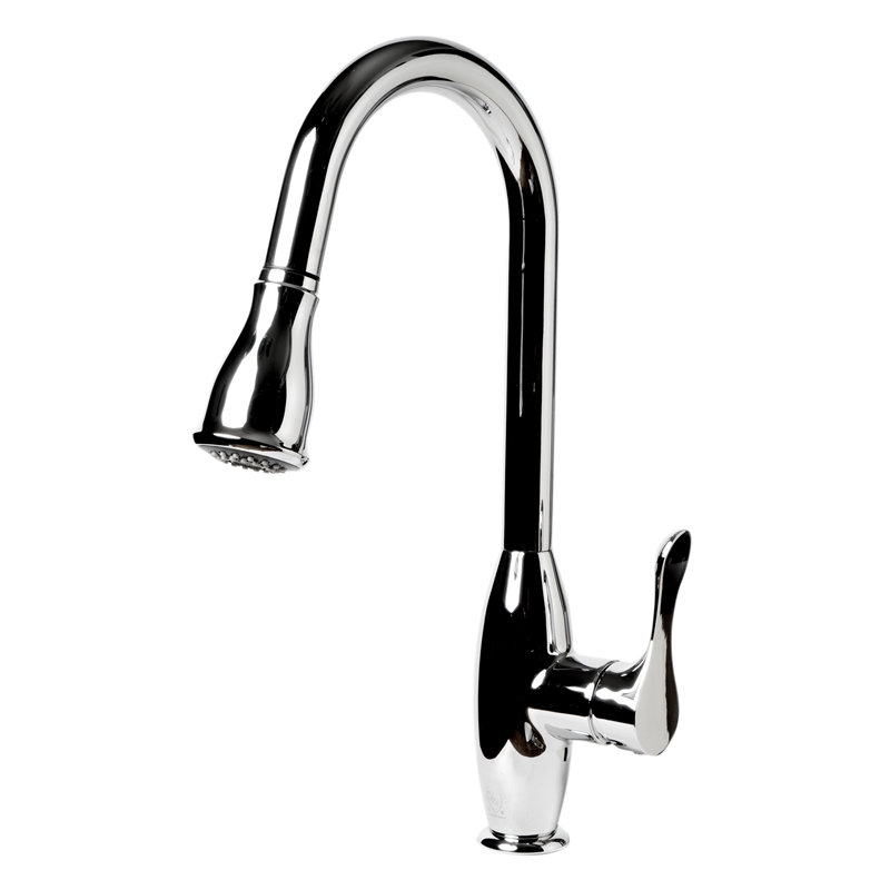 Pemberly Row Polished Chrome Traditional Gooseneck Pull Down Kitchen Faucet