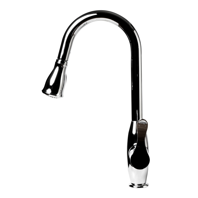 Pemberly Row Polished Chrome Traditional Gooseneck Pull Down Kitchen Faucet