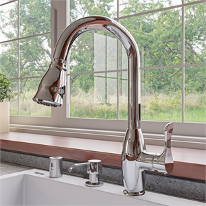 Pemberly Row Polished Chrome Traditional Gooseneck Pull Down Kitchen Faucet