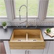 Pemberly Row Brushed Nickel Double Spout Commercial Spring Kitchen Faucet