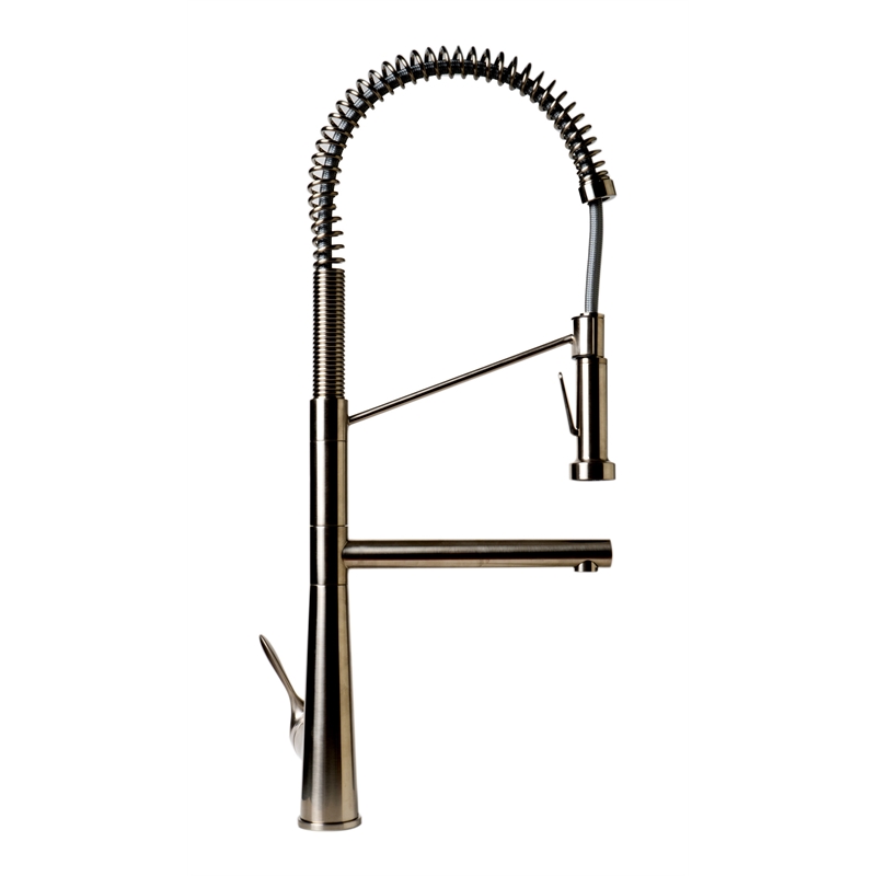 Pemberly Row Brushed Nickel Double Spout Commercial Spring Kitchen Faucet