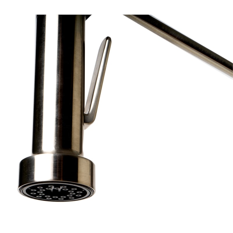 Pemberly Row Brushed Nickel Double Spout Commercial Spring Kitchen Faucet