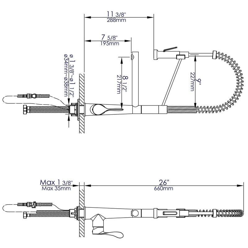 Pemberly Row Polished Chrome Double Spout Commercial Spring Kitchen Faucet