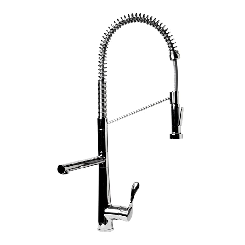 Pemberly Row Polished Chrome Double Spout Commercial Spring Kitchen Faucet