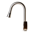 Pemberly Row Brushed Nickel Square Gooseneck Pull Down Kitchen Faucet