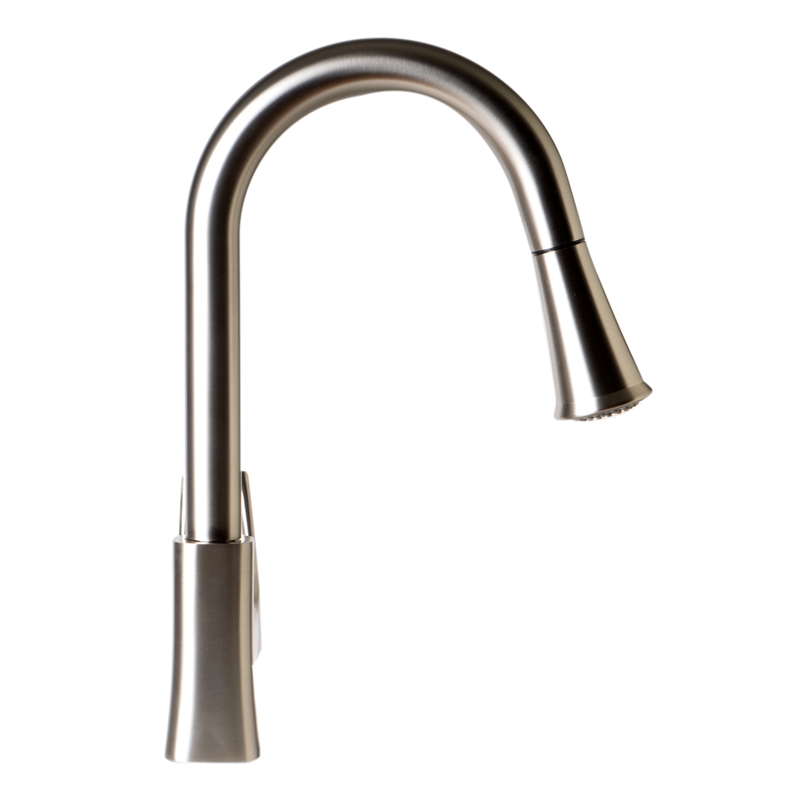 Pemberly Row Brushed Nickel Square Gooseneck Pull Down Kitchen Faucet