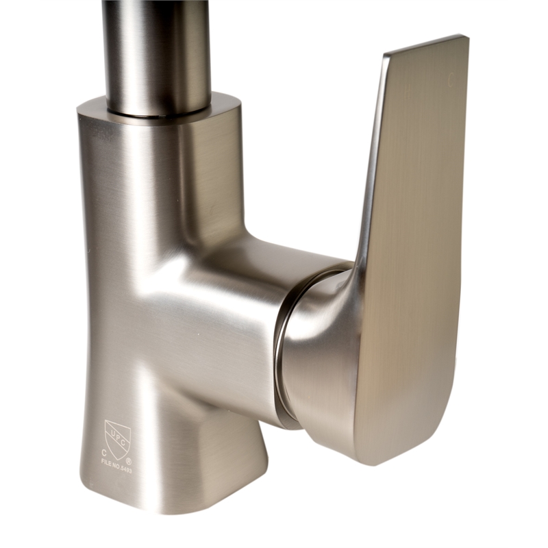 Pemberly Row Brushed Nickel Square Gooseneck Pull Down Kitchen Faucet