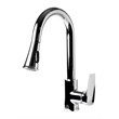 Pemberly Row Polished Chrome Square Gooseneck Pull Down Kitchen Faucet