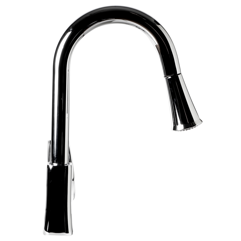Pemberly Row Polished Chrome Square Gooseneck Pull Down Kitchen Faucet
