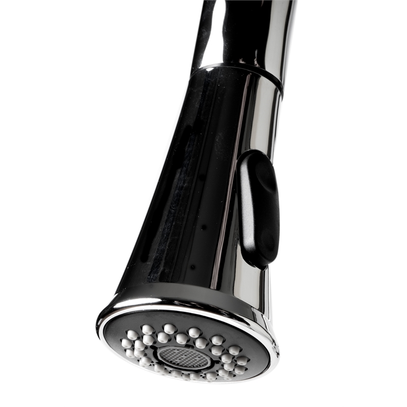 Pemberly Row Polished Chrome Square Gooseneck Pull Down Kitchen Faucet