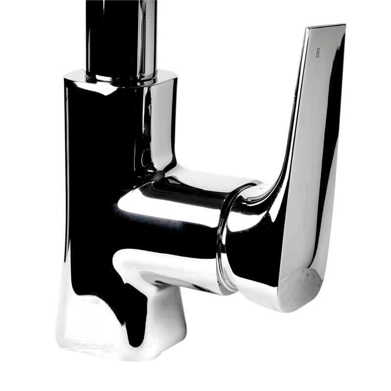 Pemberly Row Polished Chrome Square Gooseneck Pull Down Kitchen Faucet