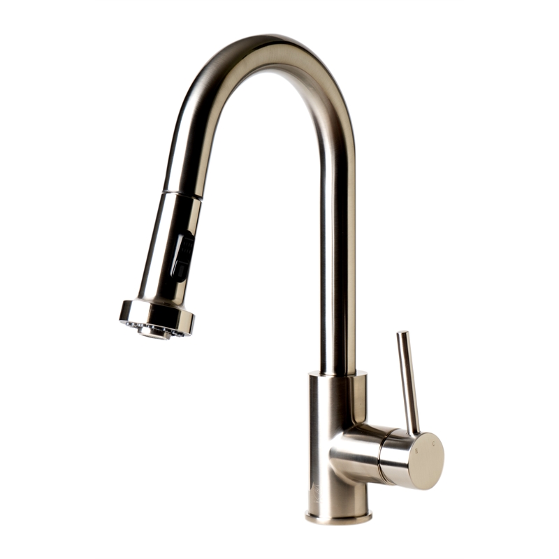Pemberly Row Brushed Nickel Sensor Gooseneck Pull Down Kitchen Faucet