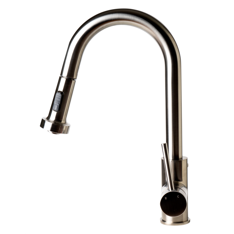 Pemberly Row Brushed Nickel Sensor Gooseneck Pull Down Kitchen Faucet