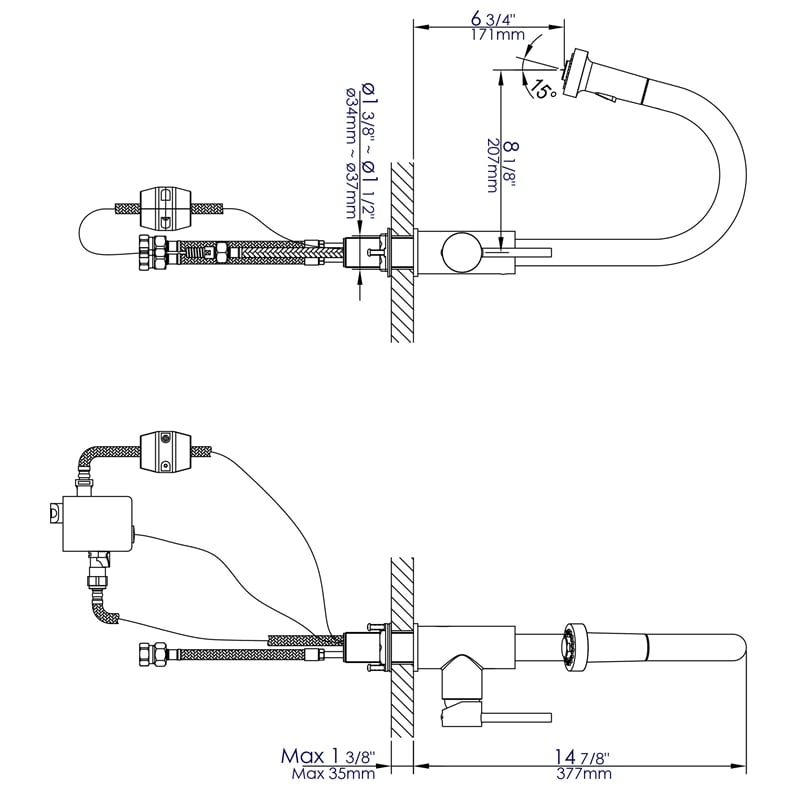 Pemberly Row Polished Chrome Sensor Gooseneck Pull Down Kitchen Faucet