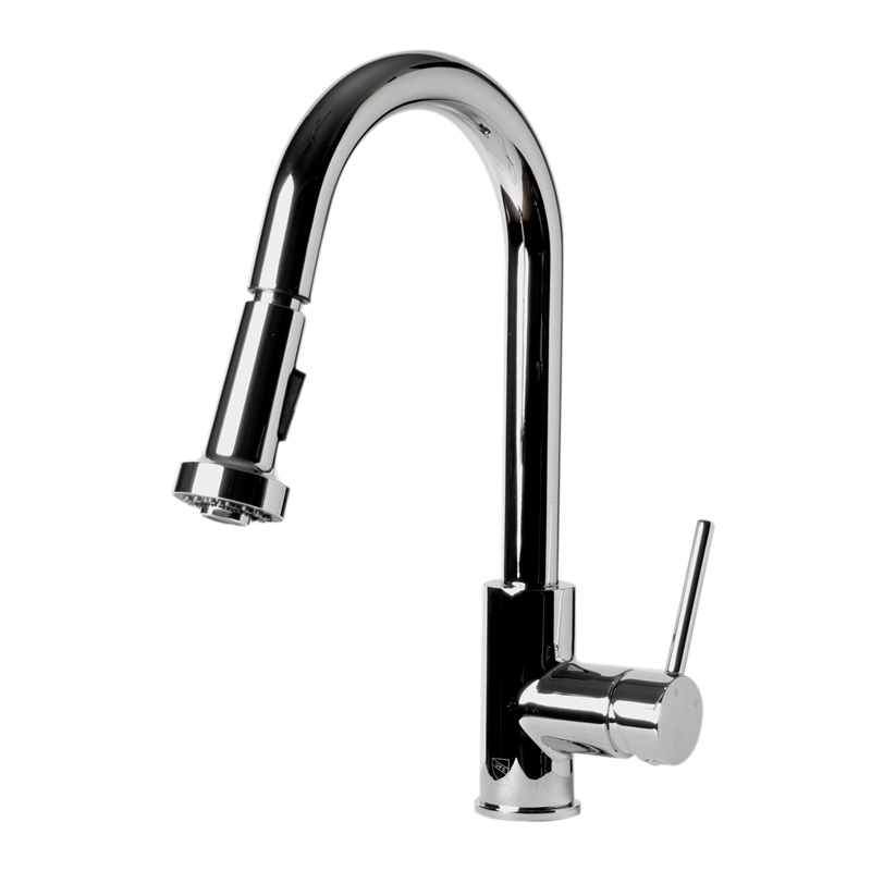 Pemberly Row Polished Chrome Sensor Gooseneck Pull Down Kitchen Faucet
