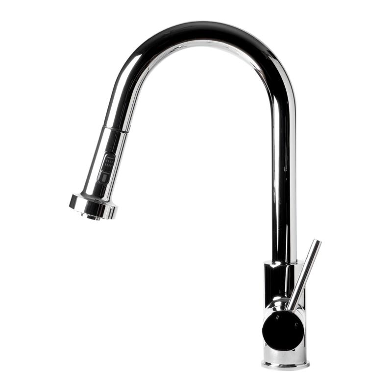 Pemberly Row Polished Chrome Sensor Gooseneck Pull Down Kitchen Faucet