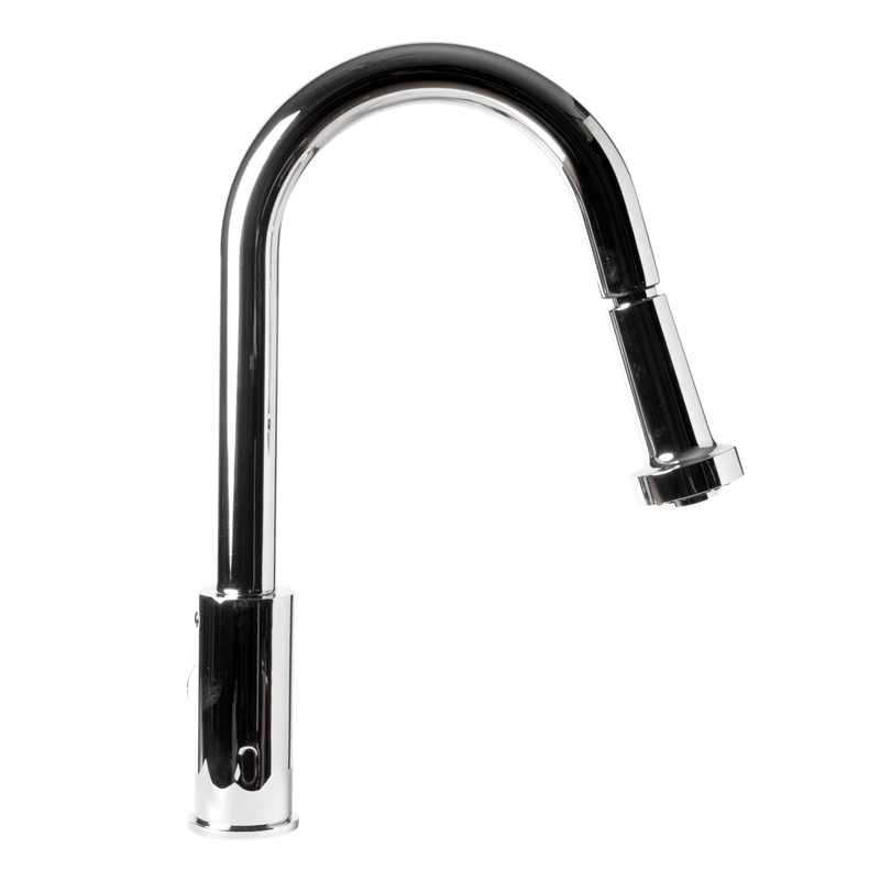 Pemberly Row Polished Chrome Sensor Gooseneck Pull Down Kitchen Faucet