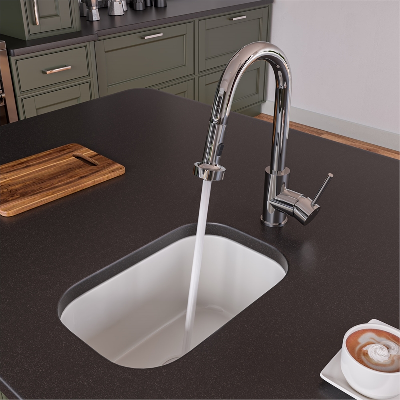Pemberly Row Polished Chrome Sensor Gooseneck Pull Down Kitchen Faucet
