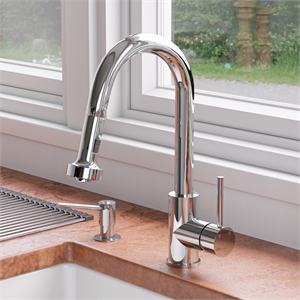 Pemberly Row Polished Chrome Sensor Gooseneck Pull Down Kitchen Faucet