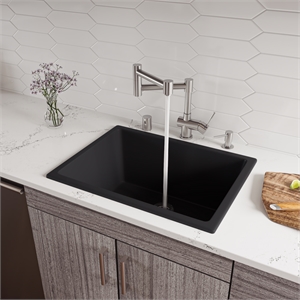 Pemberly Row Black 24&quot x 18&quot Fireclay Undermount/Drop In Fireclay Kitchen Sink
