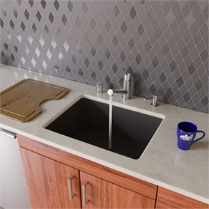 Pemberly Row Black 24&quot Undermount Single Bowl Granite Composite Kitchen Sink
