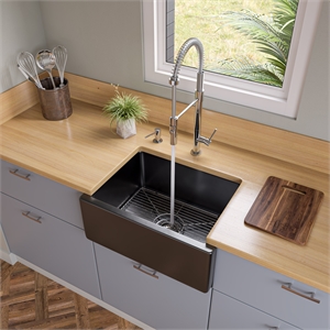 Pemberly Row 24&quot Black Reversible Smooth/Fluted Single Bowl Fireclay Farm Sink