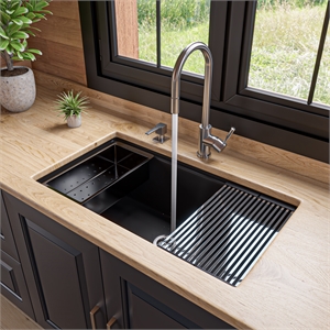 Pemberly Row Black 33&quot Granite Composite Workstation Single Bowl Undermount Sink