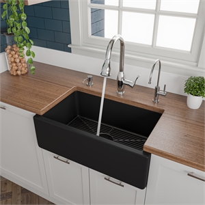 Pemberly Row 30&quot Black Reversible Smooth/Fluted Single Bowl Fireclay Farm Sink