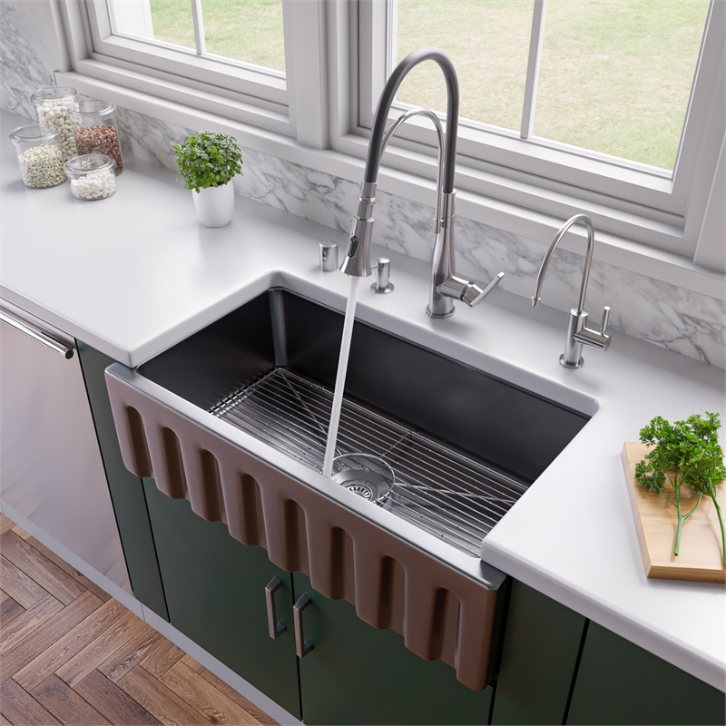 Pemberley Row Fireclay Black Gloss Farm Sink Rectangular Reversible 33.125