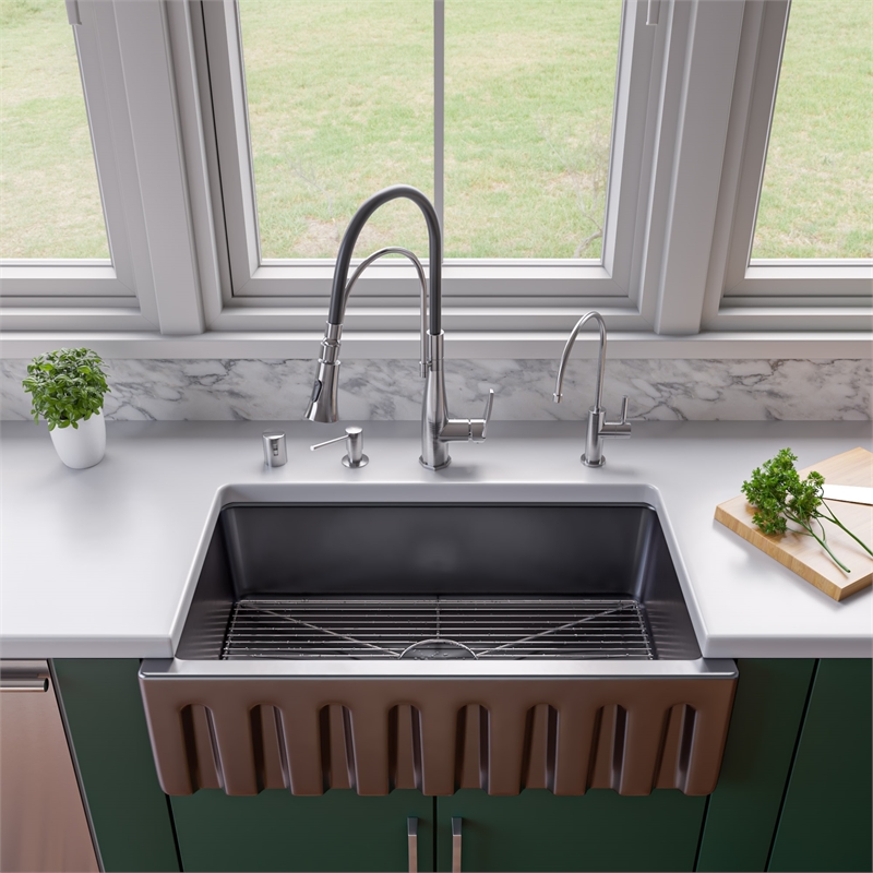 Pemberley Row Fireclay Black Gloss Farm Sink Rectangular Reversible 33.125